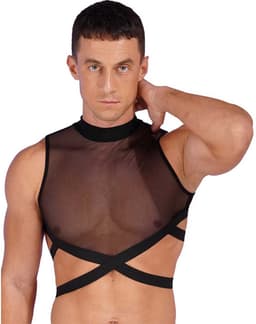 Erotisch Heren tank top - Transparant - Taille banden - Porno kleding - BDSM - Ritssluiting achterzijde — thumbnail 5