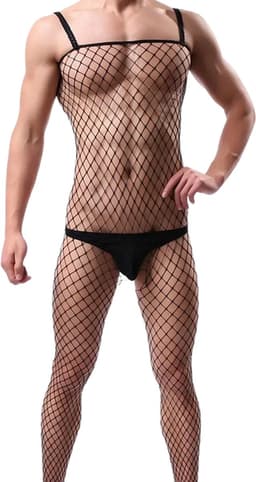 LekkerStout Visnet Bodysuit - Open Kruis - Zwart - Sexy Herenlingerie | M-XL | ( LS140 ) — thumbnail 1