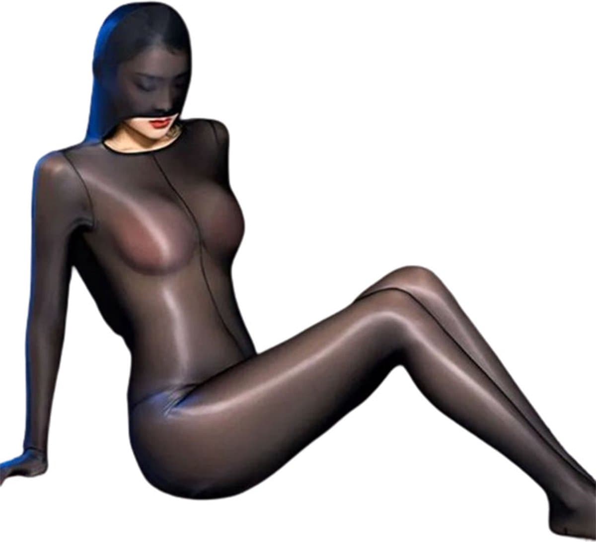 Erotische verleidelijke Panty bodysuit - Masker - Capuchon - Open kruis - Doorzichtig - Elastisch - One size - Unisex - Sexy - BDSM — afbeelding 1