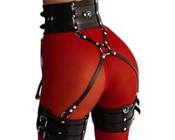 2-delige bondage set Heup en Bovenbenen - BDSM harnas - Luxe lederen materiaal - Erotisch - Kinky - SM - Verstelbaar
