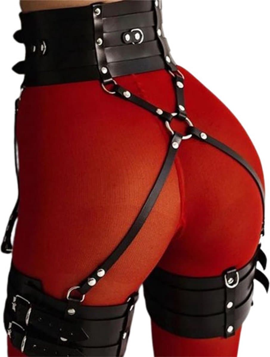 2-delige bondage set Heup en Bovenbenen - BDSM harnas - Luxe lederen materiaal - Erotisch - Kinky - SM - Verstelbaar — afbeelding 1