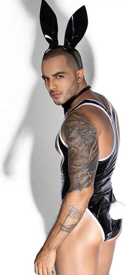 Mannen Konijnenpak in Lederen Look met Oortjes en Staart – Sexy One Size Lingerie — thumbnail 5