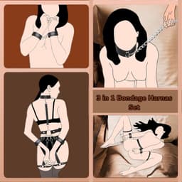 BUM BLING® - 5-Delig BDSM Harnas Vrouw - PU Leer - BDSM Toys - Zwart - Met Handboeien en Ketting — thumbnail 2