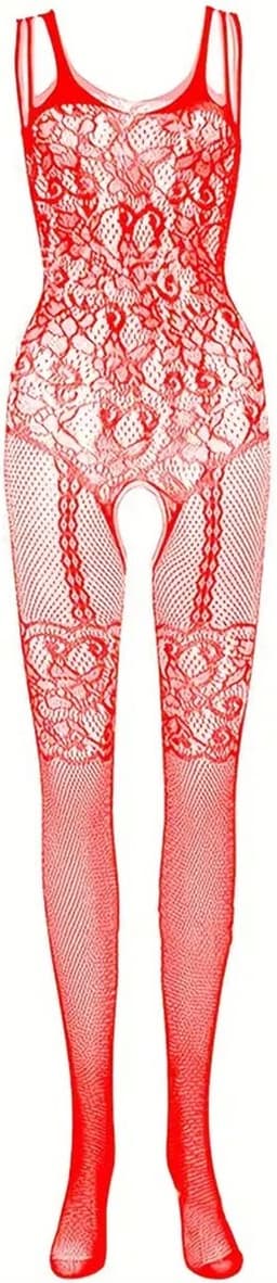 Luxe Erotische Bodysuit I Lingerie Set I Sexy Erotisch Ondergoed I Design Patroon I Open Kruis & Open Billen I One Size EU S/M I Rood — thumbnail 2