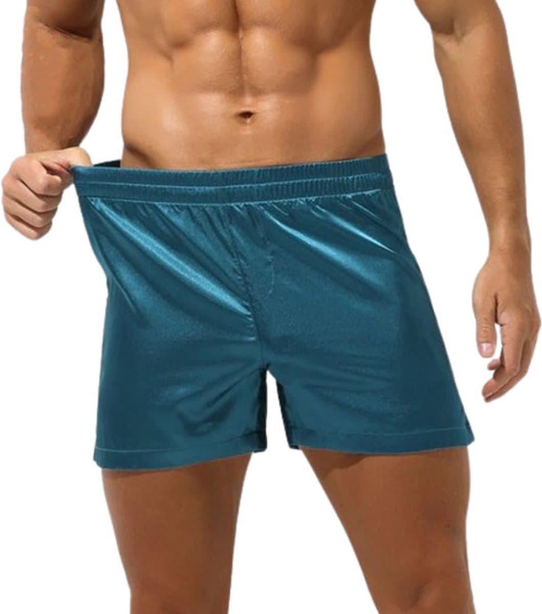 Satijnen Boxershort LatinLove | Heren Ondergoed | Heren lingerie | Uitdagende look | Blauw Groen — afbeelding 1