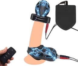 E-stim eikel en balzak - Elektrische stimulatie penis en scrotum - Stroom seks - Schok - BDSM - 2 in 1 luxe set - Goede kwaliteit — thumbnail 1