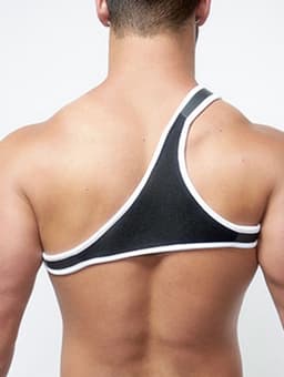 Mister B - Harnas - Neopreen Triangle Harnas - Zwart Wit - Maat L/XL — thumbnail 3