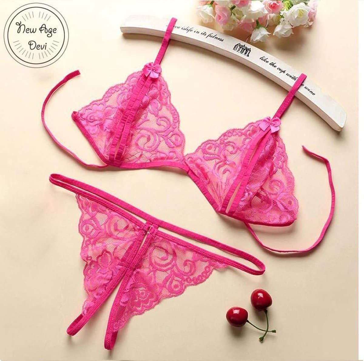 Kanten Lingerie Open kruis Cherise Sexy Hot Erotische Set Vrouwen Kant Transparante Lingerie Sexy Kostuums Nachtkleding Babydoll Open Cup Beha Lenceria — afbeelding 1