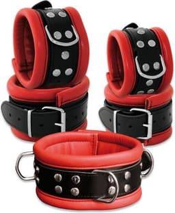 Leren enkelboeien 6.5 cm breed gevoerd -  rood/zwart — thumbnail 4