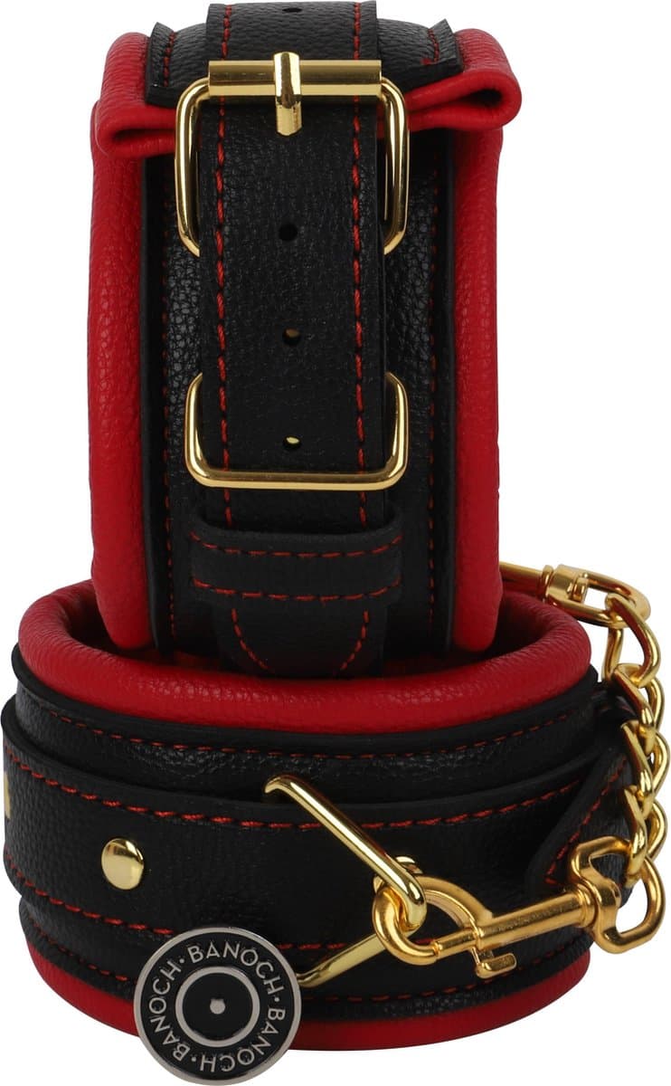 Banoch | Handcuff gold | rode Handboeien leer met goud  | bondage — afbeelding 1