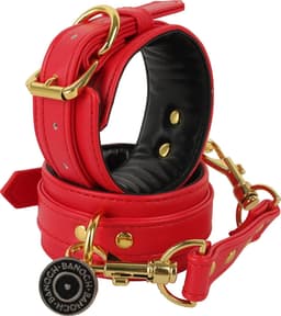 Banoch | handboeien van pu leer | rood / goud | bondage — thumbnail 1