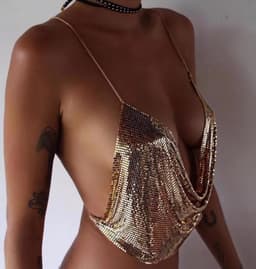 Elegante metalen dames crop top - sexy club backless - Goud — thumbnail 2