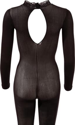 Mandy Mystery Lingerie –  Catsuit met Open Rug en Kruis met Kant Afgewerkt Kraag – Maat S/M - Zwart — thumbnail 3
