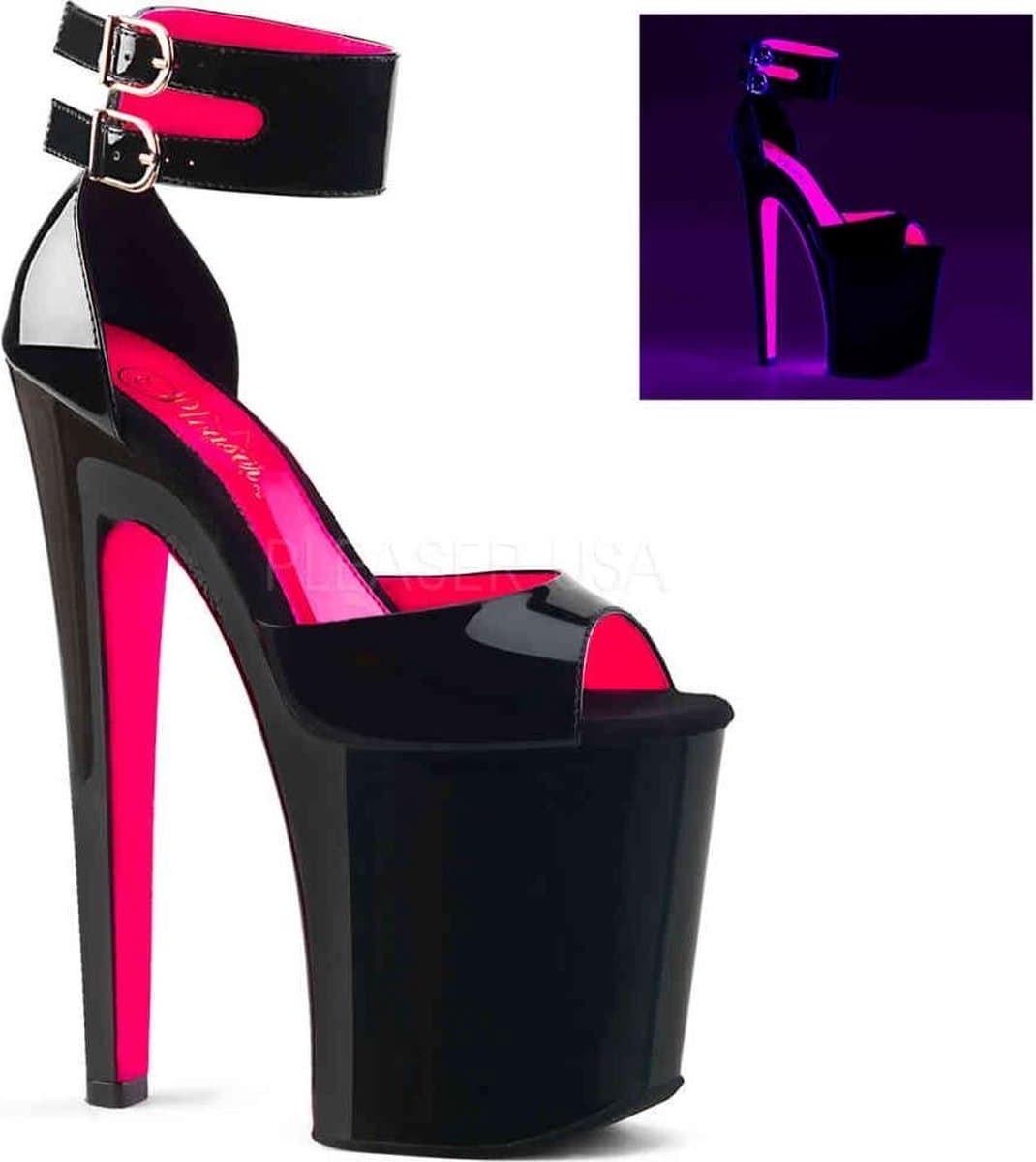 Pleaser - XTREME-875TT Sandaal met enkelband, Paaldans schoenen - Paaldans schoenen - 44 Shoes - Zwart/Roze — afbeelding 1