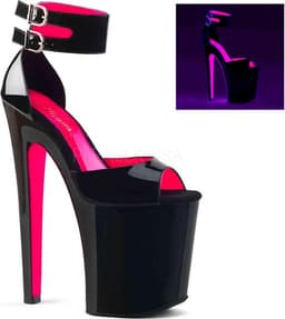 Pleaser - XTREME-875TT Sandaal met enkelband, Paaldans schoenen - Paaldans schoenen - 44 Shoes - Zwart/Roze — thumbnail 1