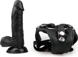 Ouch! Realistische Strap On Voorbinddildo met Harnas - 15 cm - Zwart — thumbnail 13