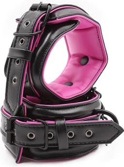 Banoch | Bondageset Hot Pink - halsband,riem, handboeien en enkelbanden pu Leer- zwart - roze — thumbnail 13