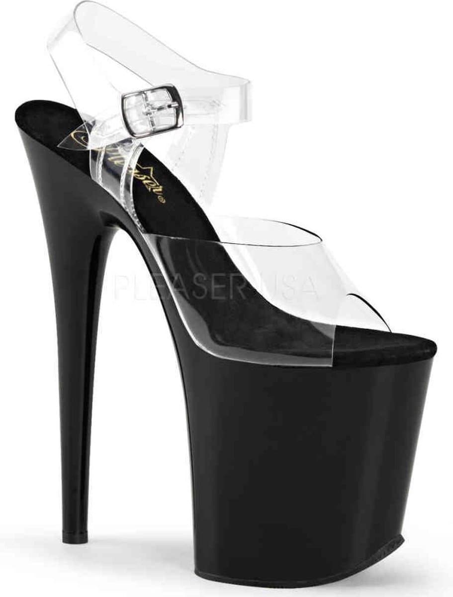 Pleaser - FLAMINGO-808 Sandaal met enkelband, Paaldans schoenen - Paaldans schoenen - 42 Shoes - Zwart/Transparant — afbeelding 1
