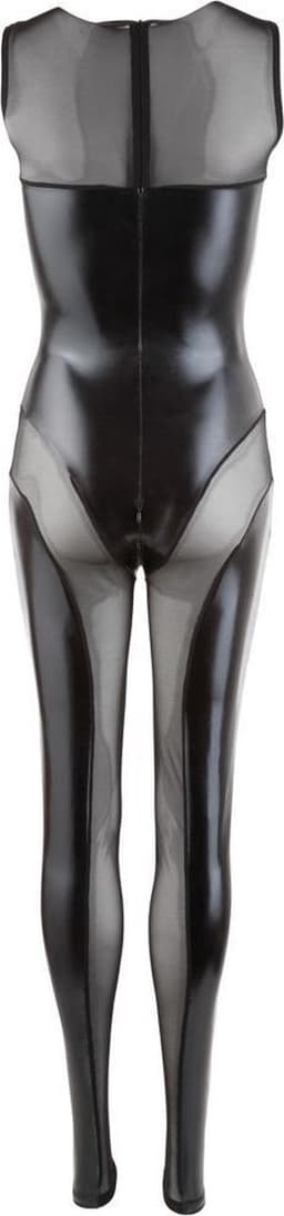Cottelli Collection – Geregen Catsuit van transparant powernet met wetlook extravagant en aantrekkelijk – Maat M - Zwart — thumbnail 6