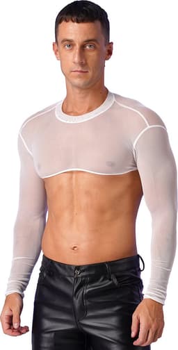 Erotische transparante mannen top - Crop - Sexy heren kleding - Rollenspel - BDSM - Festival - Zwart en Wit - Uitdagend — thumbnail 4