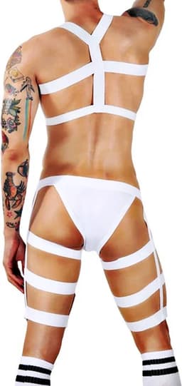3-delige bondage harnas voor heren - Volledige lichaam harnas - Jarretel - Kousen - Jockstrap - BDSM Kostuum - Riem - Erotisch - One size — thumbnail 3