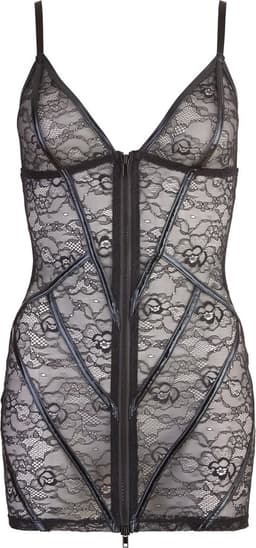 Cottelli Collection – Kanten Jurk met Erotische Kenmerken en Wetlook Strepen voor Plezier en Uitdaging – Maat XL - Zwart — thumbnail 3