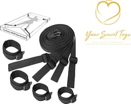 Lev – Bed bondage – SM - BDSM Bed Bondage Set Voor het Onder het Bed Door - Bondage - Verstelbare Riemen en Boeien - Handboeien & Enkelboeien - Past Op Elke Matras of bed — thumbnail 1