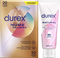 Durex - Condooms Nude No Latex 20st - Natural Extra Sensitive Gel 100 ml - Voordeelverpakking — thumbnail 1