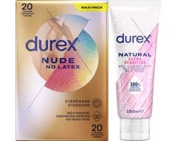 Durex - Condooms Nude No Latex 20st - Natural Extra Sensitive Gel 100 ml - Voordeelverpakking
