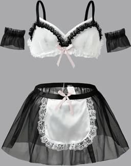 LekkerStout Dienstmeisje Kostuum - Beha, Mesh Rokje & Mouwboorden - Sexy Lingerie | L | ( LS050 ) — thumbnail 1