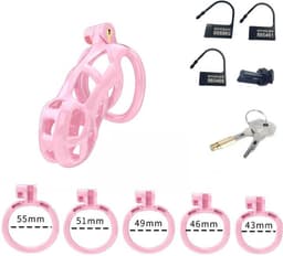 Peniskooi Roze - Cock cage - Chastity Cage - Kunststof Peniskooi - Kuisheidskooi voor Mannen - Peniskooi met 5 Maten Penisringen - Peniskooi Roze Maat M - Ø3.9 x 9.5 cm — thumbnail 3