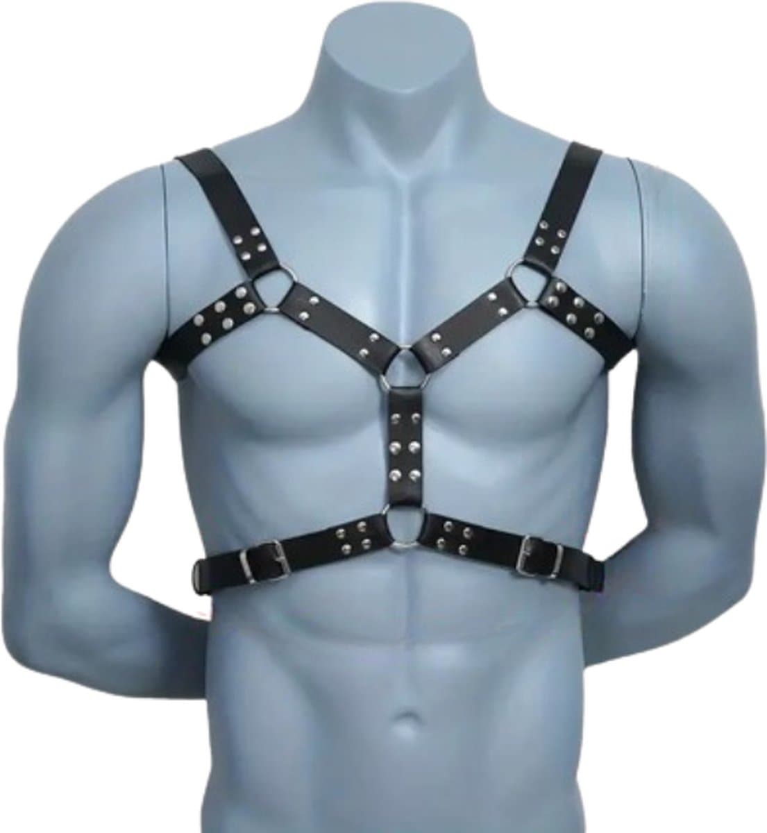 LekkerStout PU Leder Borstharnas - Verstelbaar - BDSM - Zwart - Sexy Herenlingerie ( LS124 ) — afbeelding 1