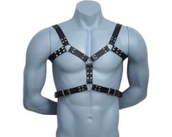 LekkerStout PU Leder Borstharnas - Verstelbaar - BDSM - Zwart - Sexy Herenlingerie ( LS124 )