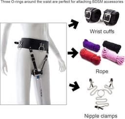 Wand Vibrator Houder - Lederen Bondageriem Geschikt voor Wand Vibrator - BDSM-riem met Vibrator Houder - Bondageriem voor BDSM Play met Houder voor Wandvibrator en Bondageringen voor Bondage Touw en Handboeien — thumbnail 5