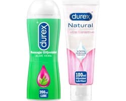 Durex - 2 Glijmiddelen - Voor Comfort En Genot - Waterbasis - Natural Extra Sensitive 100% natuurlijk 100ml - Massage olie en Glijmiddel Aloe Vera 2/1 200ml - Voordeelverpakking