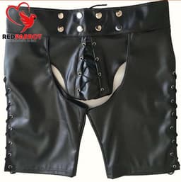 Erotische Korte Broek - Kunstleer - Zwart - BDSM - Open billen - Sexy - Veters — thumbnail 3