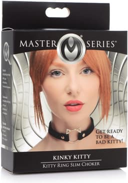 XR Brands Kinky Kitty Ring Slim Choker - PU Leather - Black black — thumbnail 2