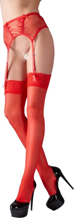 Cottelli Collection – Jarretel Kousen met Spannend Uiterlijk en Fijne Pasvorm voor Pure Verleiding – Maat S - Rood — thumbnail 5