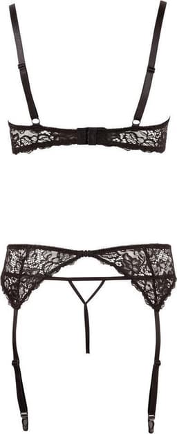 Abierta Fina – Spannende Open Lingerie Set voor een  Twist met Jarretel Banden en Hals Riem – Maat 80B/M – Zwart — thumbnail 9