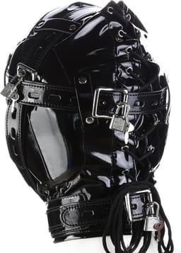 Banoch - Foraminis Hood Shiny Black - Zwart bondage glans masker van PU Leer | BDSM — thumbnail 6