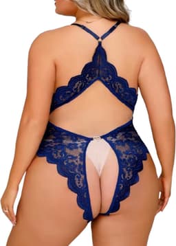 Verleidelijke Blauwe Plus Size Lingerie Body – Open Design - Bodysuit - Dames — thumbnail 2