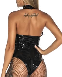 Lingerie Bodysuit - Latex look - Rits voor Open Kruis - PU leer - Dames - Zwart — thumbnail 3