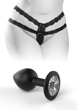 Pipedream - Crotchless Secret Gem +Size XL-XXL - Anal Toys Buttplugs Zwart - S-L - Erotisch slipje - Hook up pantie - Pipedream - Slipje met plug — thumbnail 2