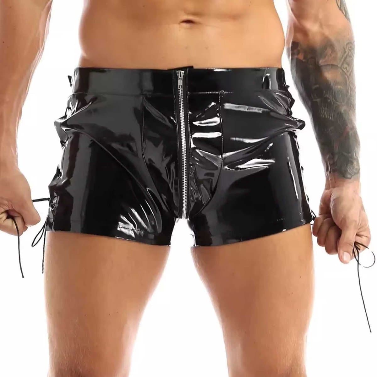 PU Lederen porno korte broek - Boxershort - Open kruis - Latex look - Glanzend — afbeelding 1