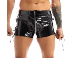 PU Lederen porno korte broek - Boxershort - Open kruis - Latex look - Glanzend