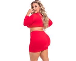 Pink Lipstick Lingerie Top en rok set -3XL/4XL- STOP & STARE 2PC Rood