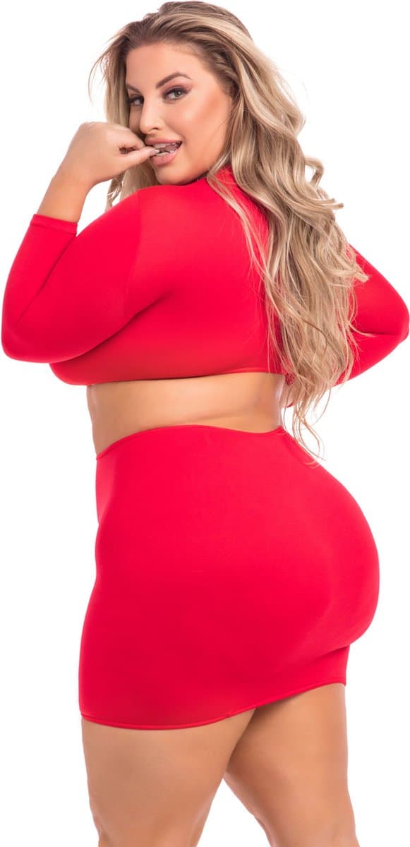 Pink Lipstick Lingerie Top en rok set -3XL/4XL- STOP & STARE 2PC Rood — afbeelding 1