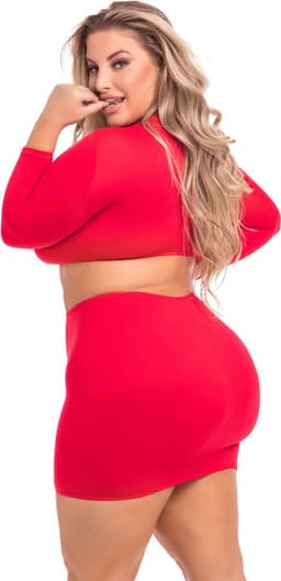 Pink Lipstick Lingerie Top en rok set -3XL/4XL- STOP & STARE 2PC Rood — thumbnail 1