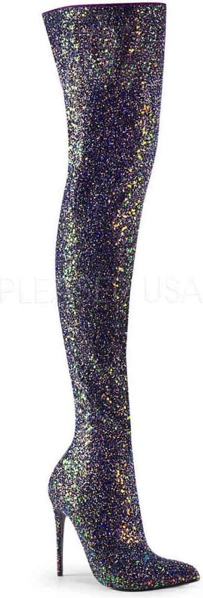 COURTLY-3015 - (EU 45 = US 14) - 5 Glitter Thigh High Boot, 1/3 Side Zip — afbeelding 1