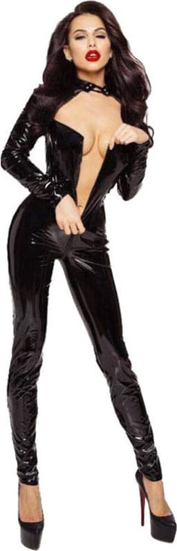 Wetlook SM Jumpsuit Steaming Hot Black - Domina - Mooi design - Hoogwaardige kwaliteit - Leatherlook - Sexspelletjes voor M en V - Spandex - Spannend voor koppels - Wetlook - Erotische kleding - SM - Lingerie erotisch - Lingerie body sexy - Erotiek — thumbnail 3